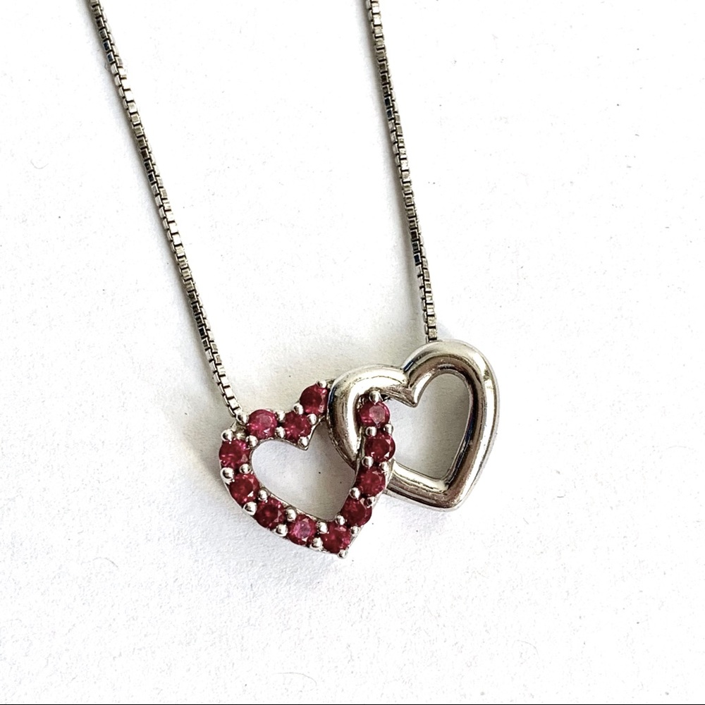 Zales double heart necklace silver rubies love Valentine's Day silver coquette